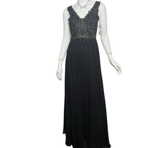 NWT Gianni Bini Black Mesh Crystal Studded Bodice Maxi Dress -- 1 - Picture 2 of 12